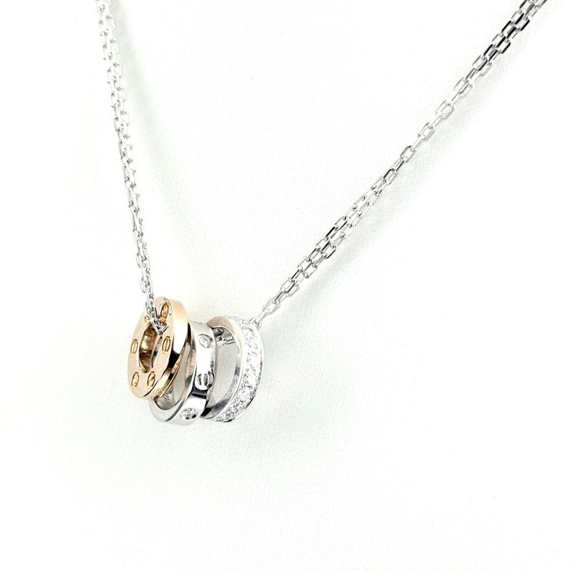 Cartier Love Sleeve Diamond Necklace Pave Pendant 2 Row