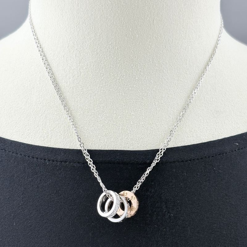 Cartier Love Sleeve Diamond Necklace Pave Pendant 2 Row