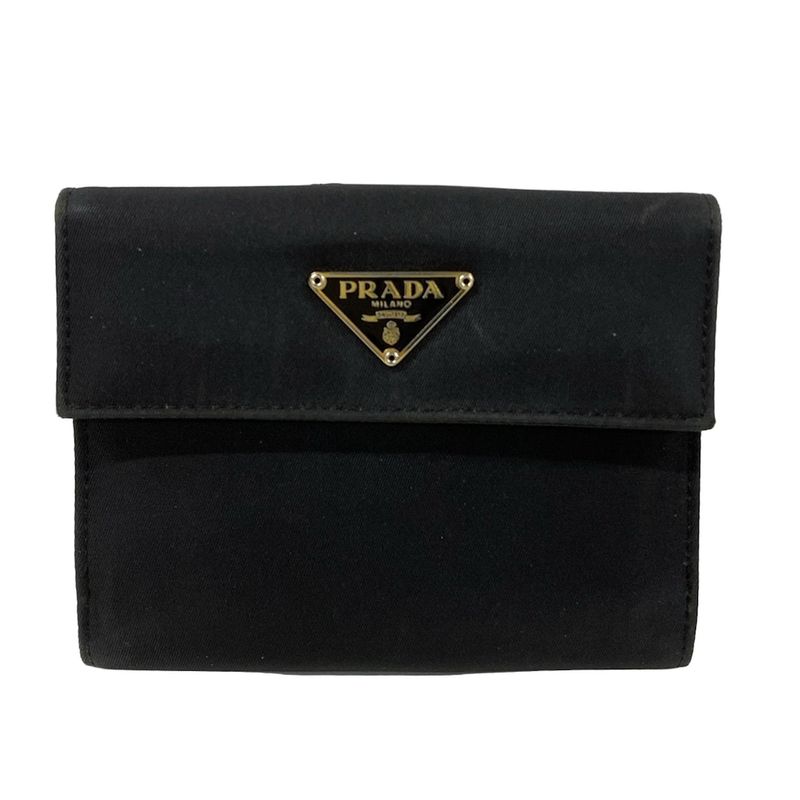 Prada Hook Wallet Black Gold Leather