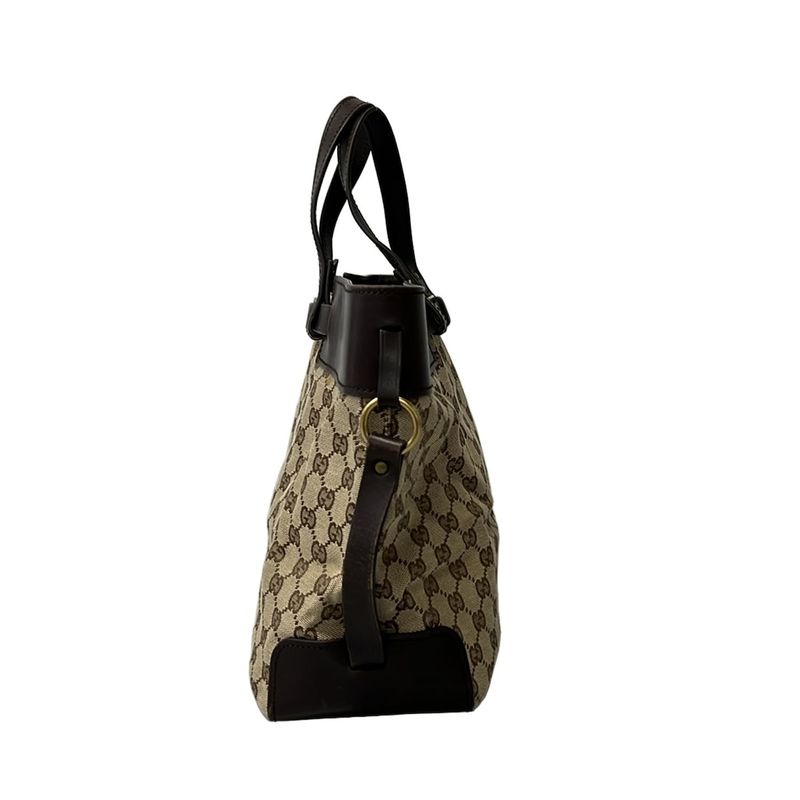 Gucci Tote GG Pattern Dark Brown Beige Leather Dark