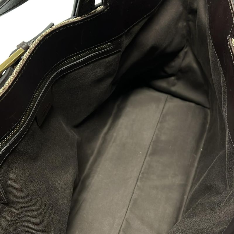Gucci Tote GG Pattern Dark Brown Beige Leather Dark