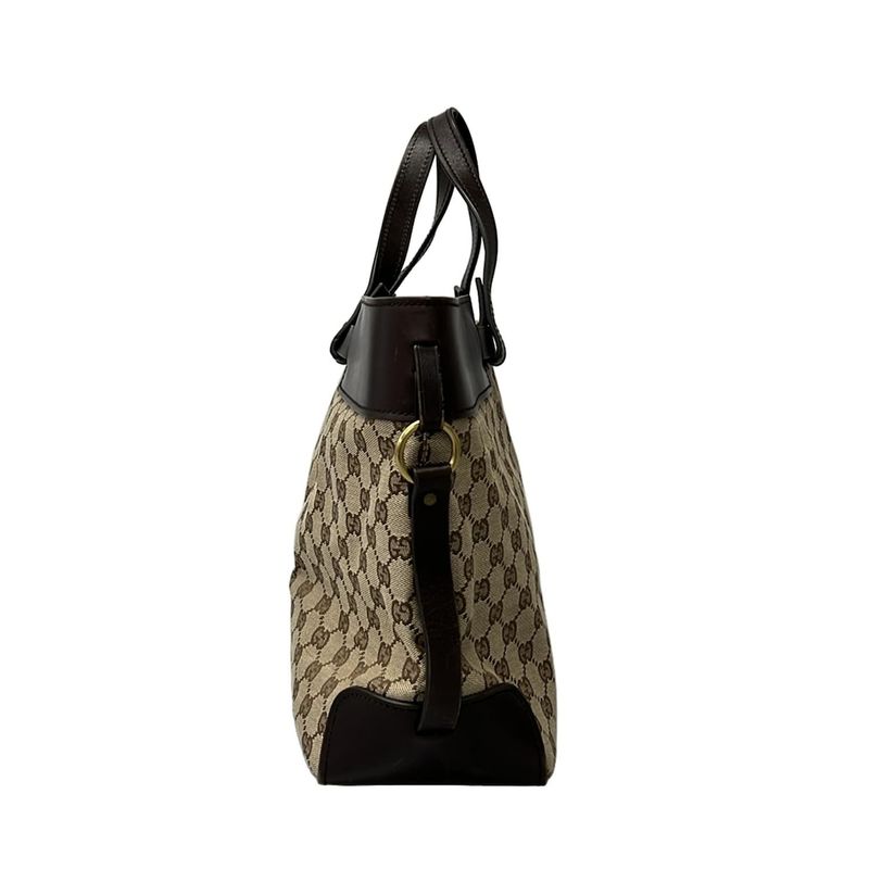 Gucci Tote GG Pattern Dark Brown Beige Leather Dark