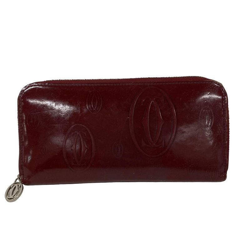 Cartier Wallet Happy Birthday Gold Zip Around Leather Bordeaux