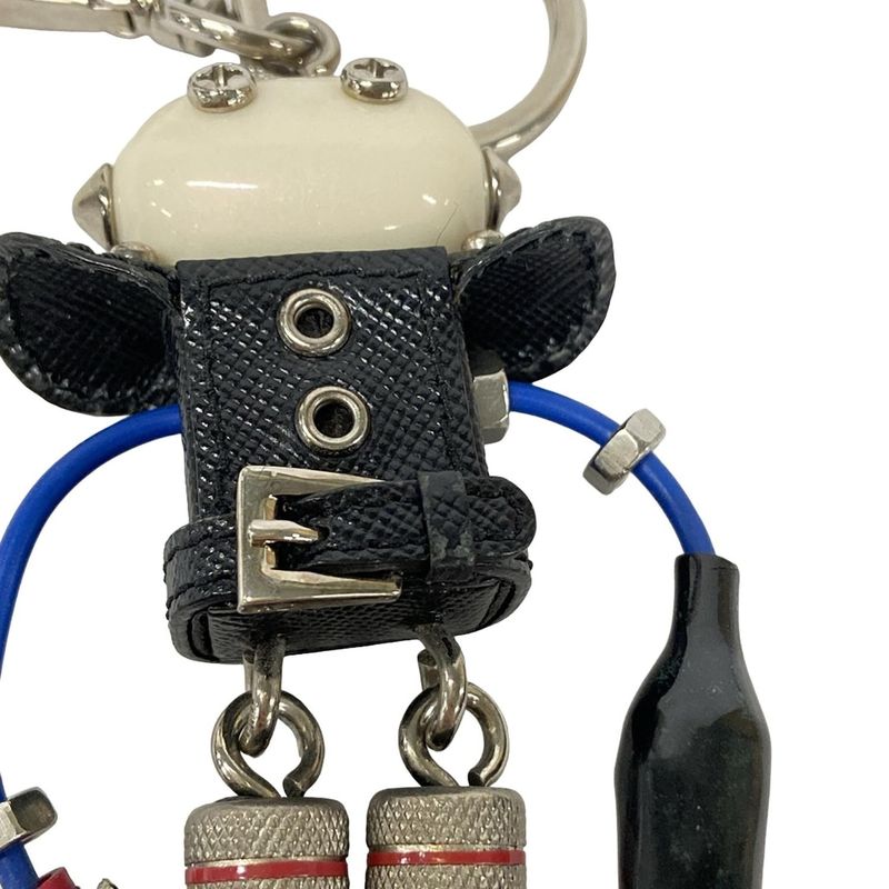 Prada Key Holder Black White Multi Robot Leather X Multi