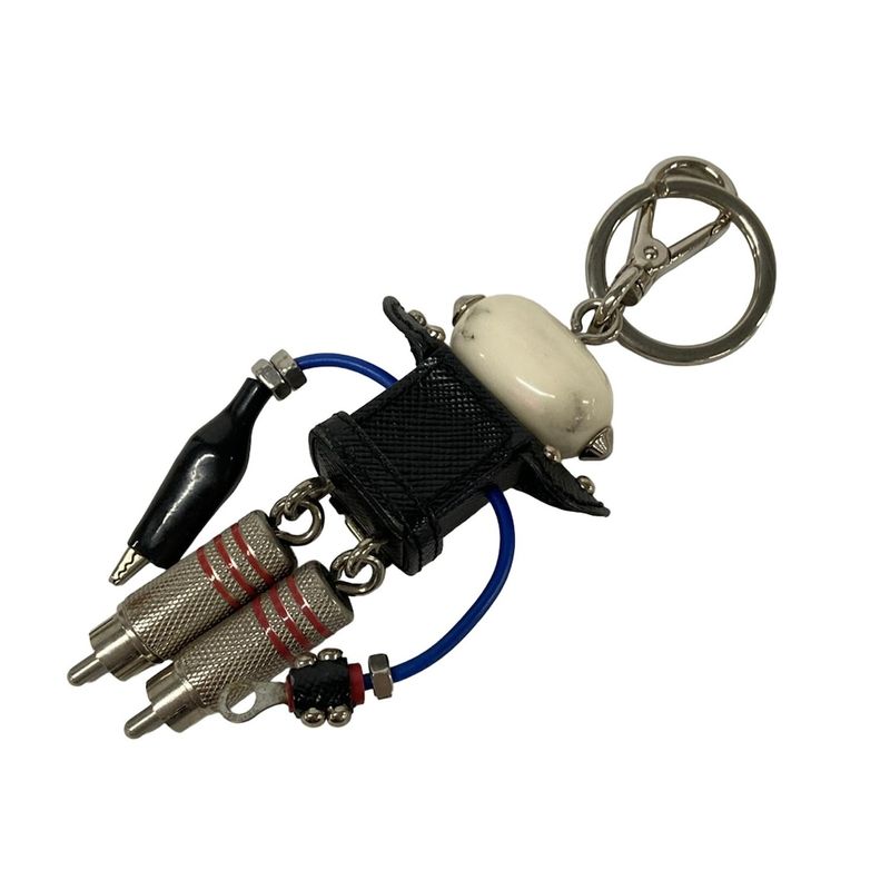 Prada Key Holder Black White Multi Robot Leather X Multi