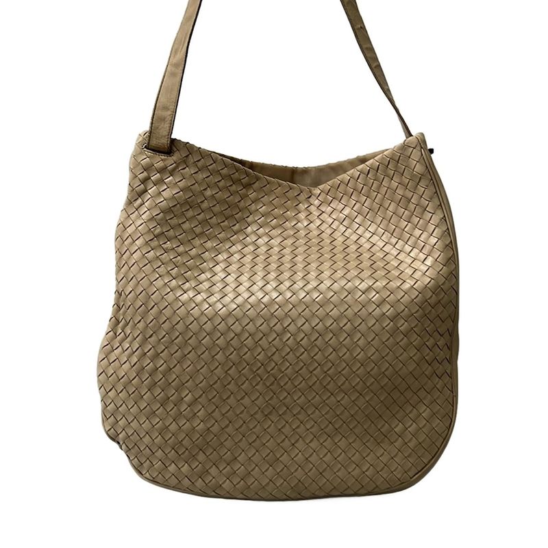 Bottega Veneta Shoulder Bag Intrecciato Gray Beige Leather Grey-beige