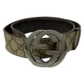 Gucci Belt 80 32 Beige Dark Brown Interlocking GG Pattern Leather X Dark