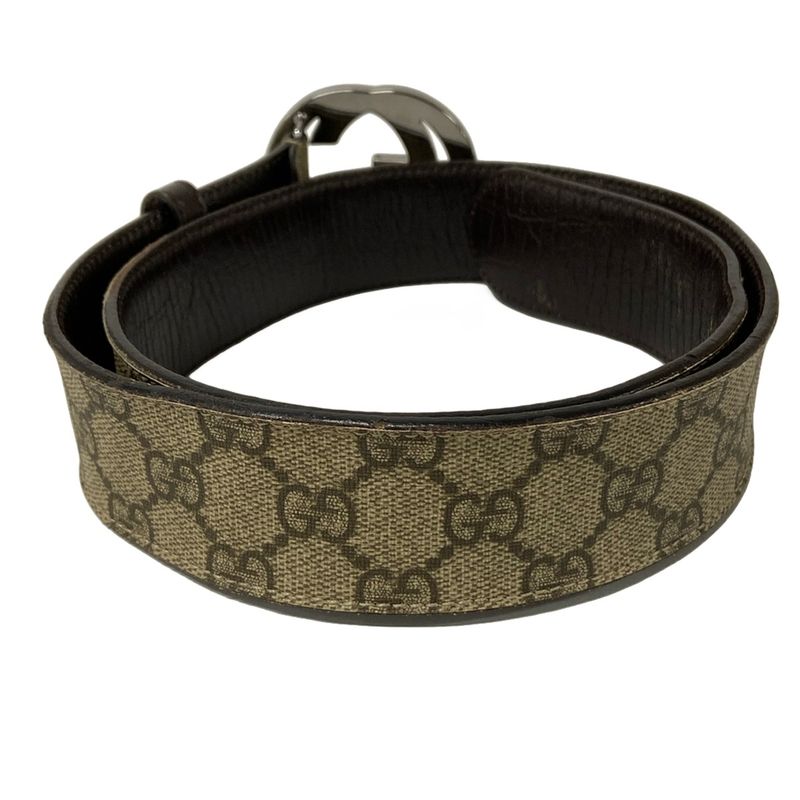 Gucci Belt 80 32 Beige Dark Brown Interlocking GG Pattern Leather X Dark