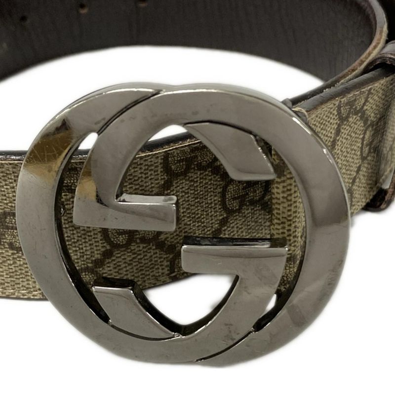 Gucci Belt 80 32 Beige Dark Brown Interlocking GG Pattern Leather X Dark
