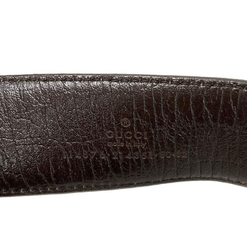 Gucci Belt 80 32 Beige Dark Brown Interlocking GG Pattern Leather X Dark