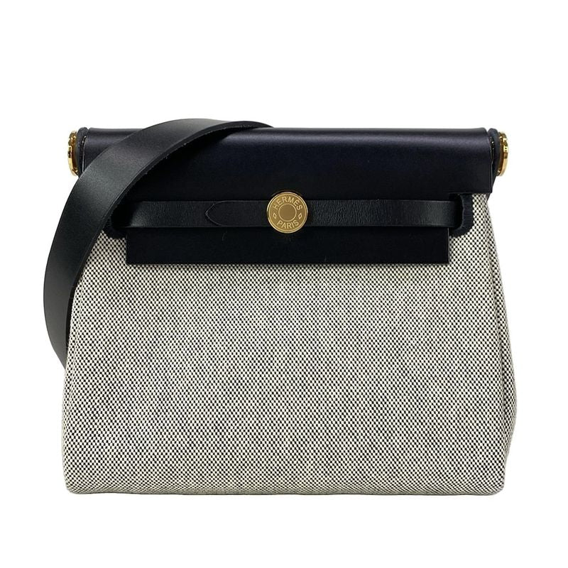 Hermes Shoulder Bag Herbag Zip 20 Beige Black Gold