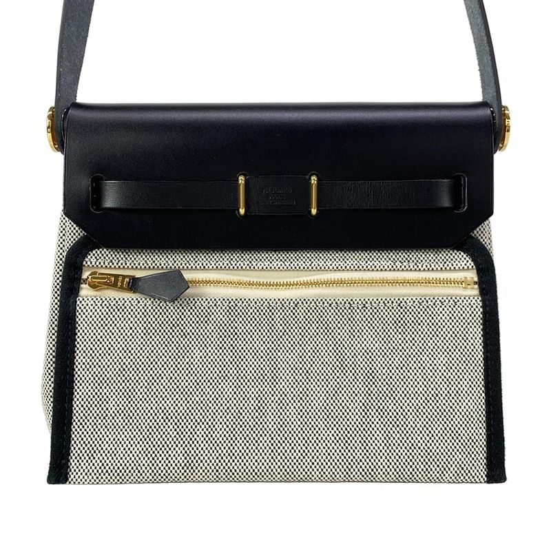 Hermes Shoulder Bag Herbag Zip 20 Beige Black Gold