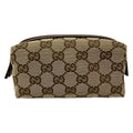 Gucci Pouch GG Pattern Beige Dark Brown Gold Leather X Dark X Bold
