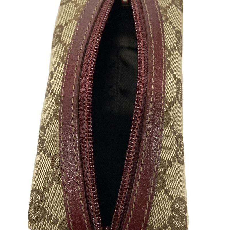 Gucci Pouch GG Pattern Beige Dark Brown Gold Leather X Dark X Bold