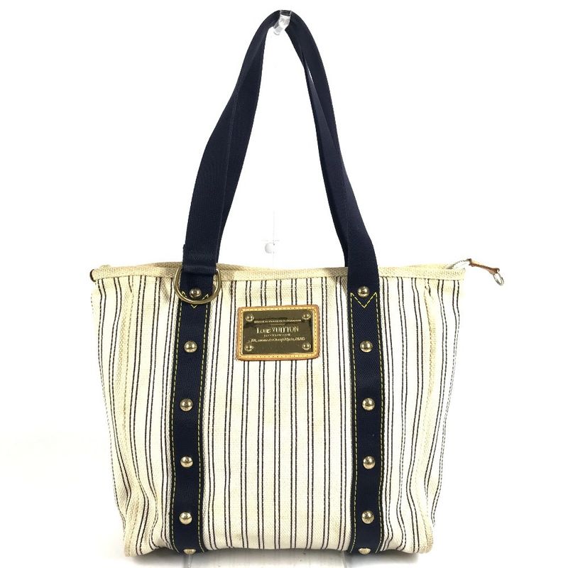 Louis Vuitton Shoulder Bag Cabas MM Canvas Ivory Navy