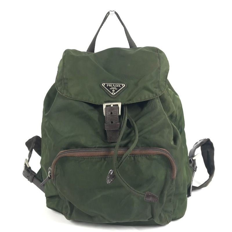 Prada Backpack Triangle Logo Nylon Khaki