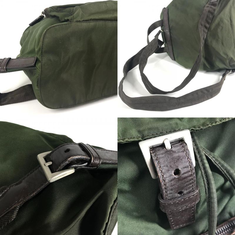 Prada Backpack Triangle Logo Nylon Khaki