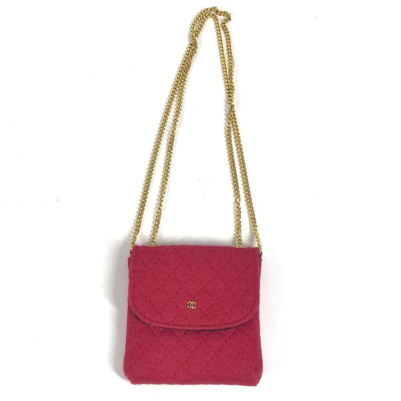 Chanel Shoulder Bag CC Logo Quilted CC Cotton Red