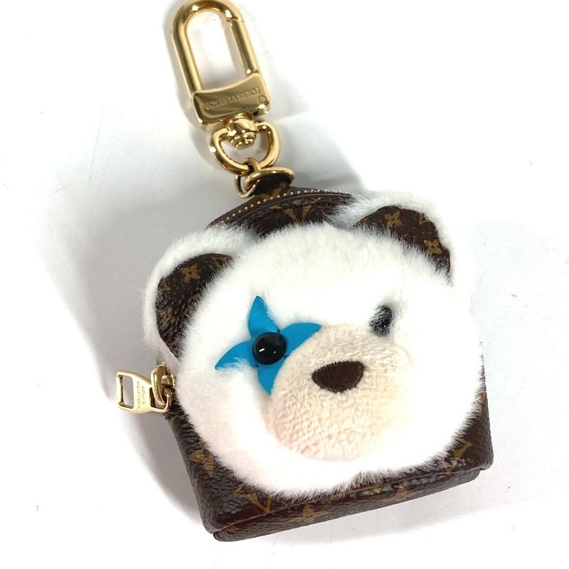Louis Vuitton Key Holder Bag Charm a Dos Rubble Bear Monogram Canvas Brown White