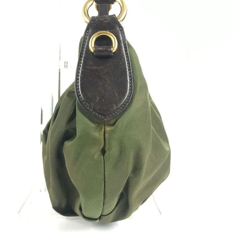 Prada Shoulder Bag Triangle Logo Leather Nylon Khaki Brown