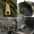 Prada Shoulder Bag Triangle Logo Leather Nylon Khaki Brown