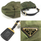Prada Shoulder Bag Triangle Logo Leather Nylon Khaki Brown