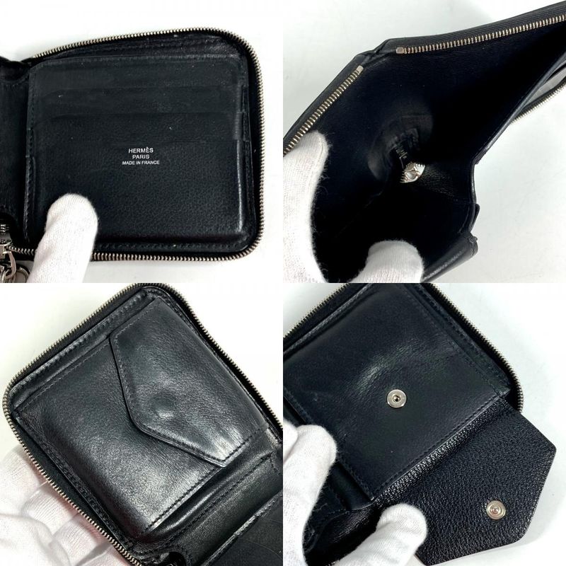 Hermes Bifold Wallet Zip Azap Leather Black