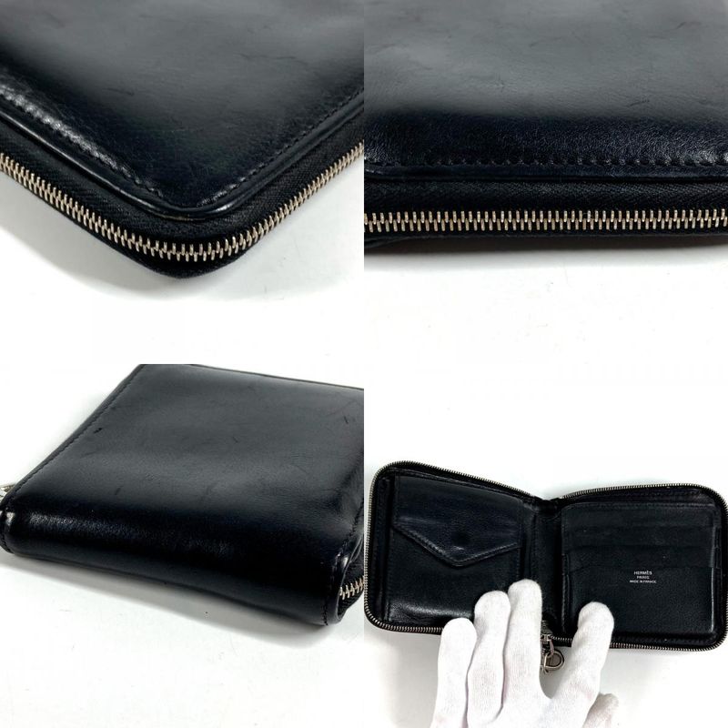 Hermes Bifold Wallet Zip Azap Leather Black