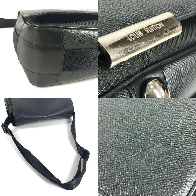 Louis Vuitton Shoulder Bag Victor Taiga Leather Black Khaki