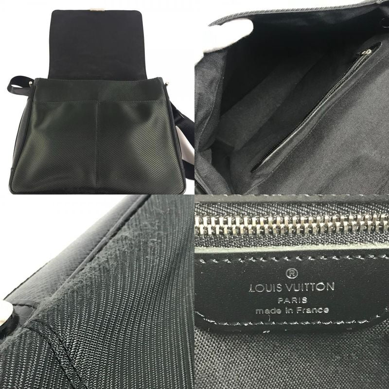Louis Vuitton Shoulder Bag Victor Taiga Leather Black Khaki