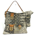 Louis Vuitton Shoulder Bag Patchwork Postie Monogram Denim Canvas Black Gray