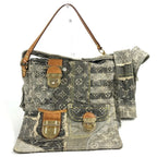 Louis Vuitton Shoulder Bag Patchwork Postie Monogram Denim Canvas Black Gray