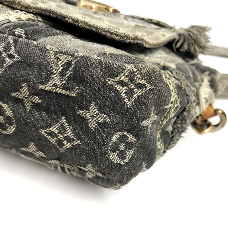 Louis Vuitton Shoulder Bag Patchwork Postie Monogram Denim Canvas Black Gray