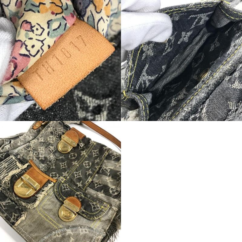 Louis Vuitton Shoulder Bag Patchwork Postie Monogram Denim Canvas Black Gray