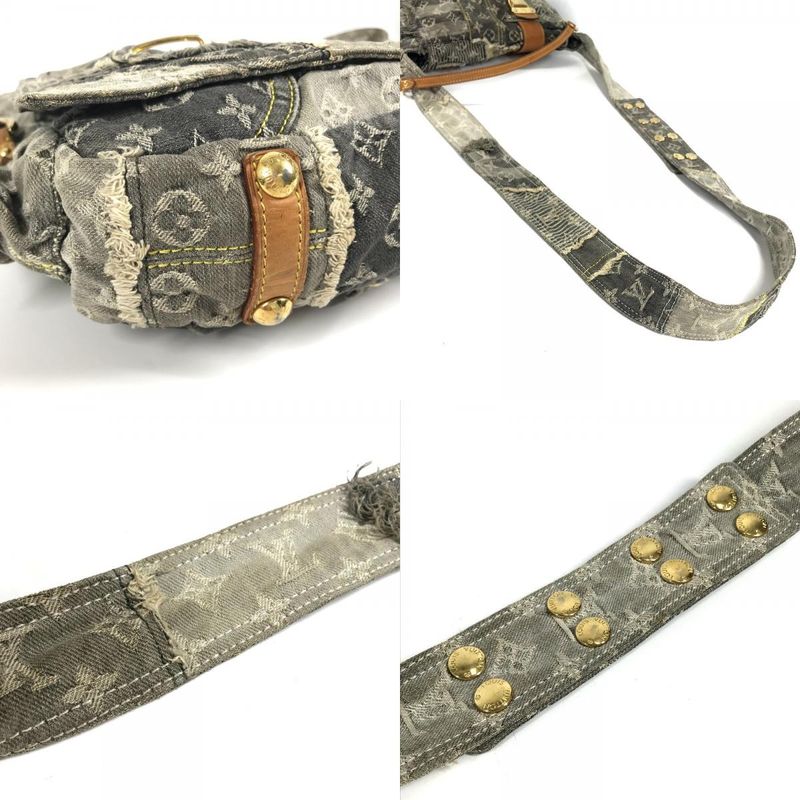 Louis Vuitton Shoulder Bag Patchwork Postie Monogram Denim Canvas Black Gray