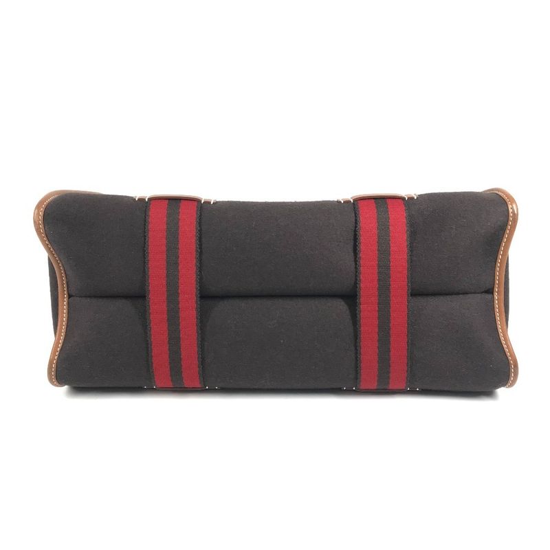 Hermes Handbag Kameil Stripe Logo Leather Suede Brown Red