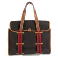 Hermes Handbag Kameil Stripe Logo Leather Suede Brown Red