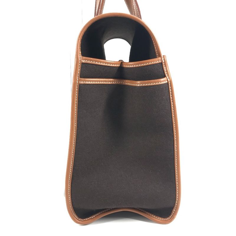 Hermes Handbag Kameil Stripe Logo Leather Suede Brown Red