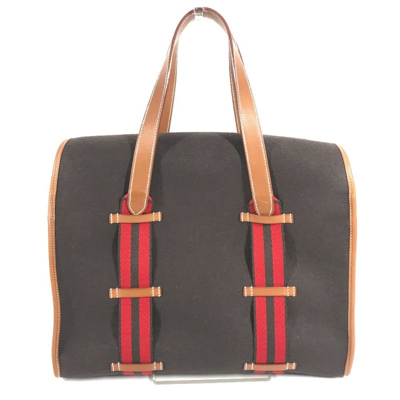 Hermes Handbag Kameil Stripe Logo Leather Suede Brown Red
