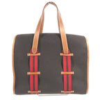 Hermes Handbag Kameil Stripe Logo Leather Suede Brown Red