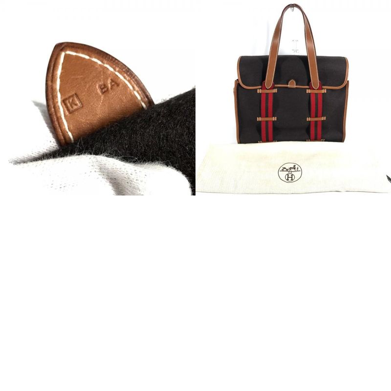 Hermes Handbag Kameil Stripe Logo Leather Suede Brown Red