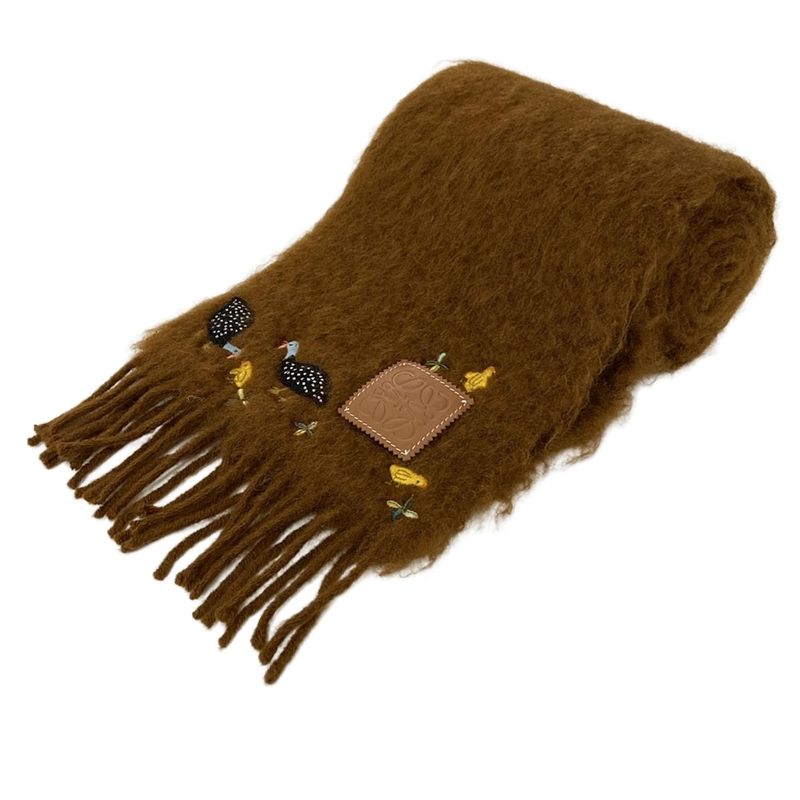 Loewe Scarf Brown Black Multi Embroidery Bird Suna Fujita X Multi