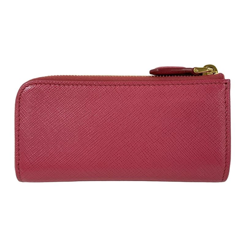 Prada Coin Case Pink Key Ring Removable L-shaped Zipper Leather
