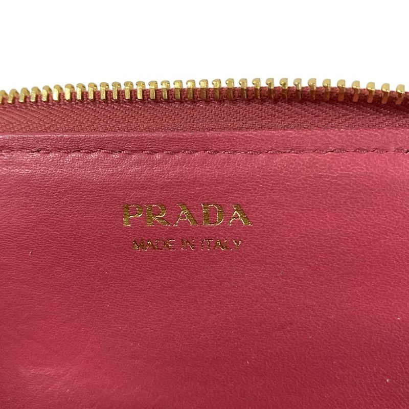 Prada Coin Case Pink Key Ring Removable L-shaped Zipper Leather