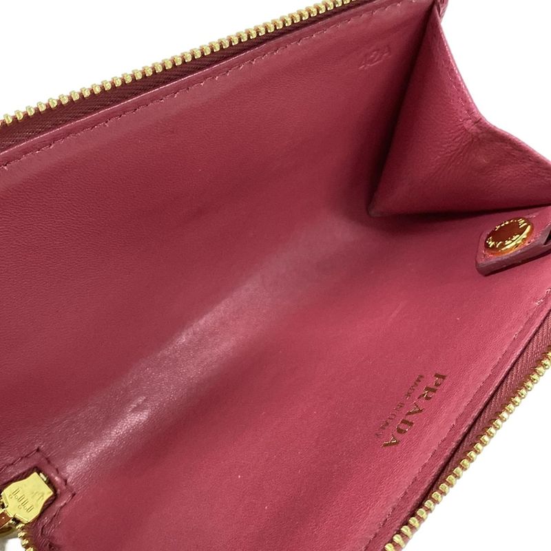 Prada Coin Case Pink Key Ring Removable L-shaped Zipper Leather