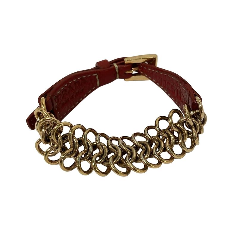 Prada Bracelet Leather Gold Red