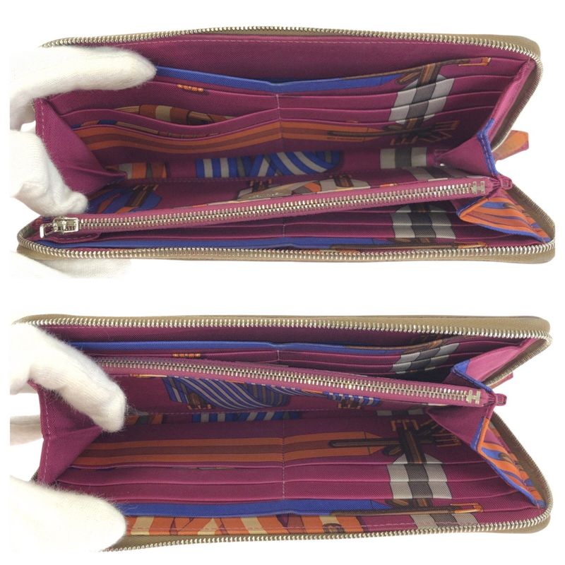 Hermes Azap Long Silk in Etoupe Beige Veau Wallet Zip Around