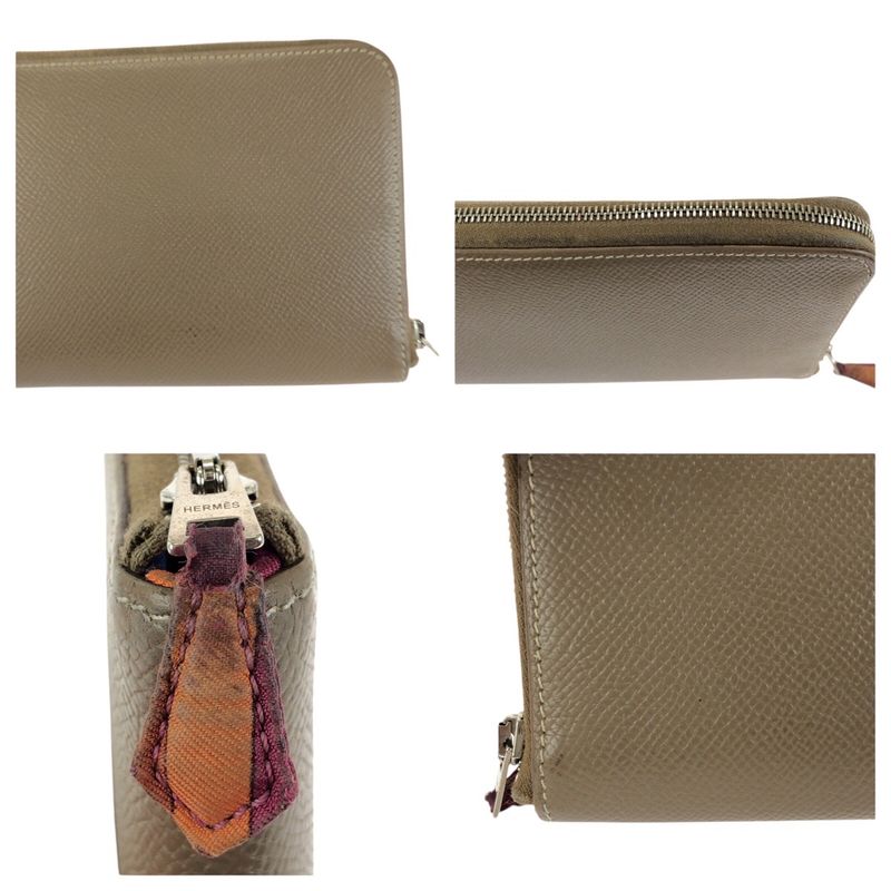 Hermes Azap Long Silk in Etoupe Beige Veau Wallet Zip Around