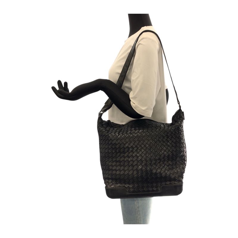 Bottega Veneta Black Gunmetal Leather Shoulder Bag