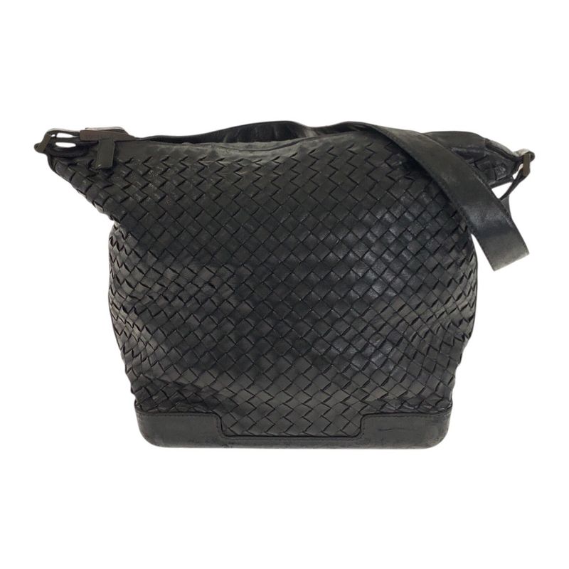 Bottega Veneta Black Gunmetal Leather Shoulder Bag